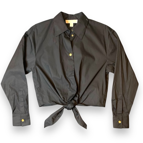 Michael Kors Tops - Michael Kors Women's Poplin Tie Shirt, Black, P/XS